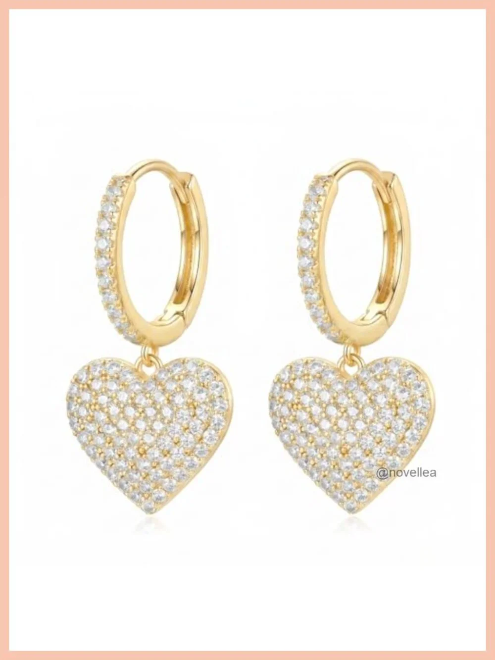 14K Gold Plated 925 Sterling Silver Pave CZ Heart Huggie Hoop Earrings